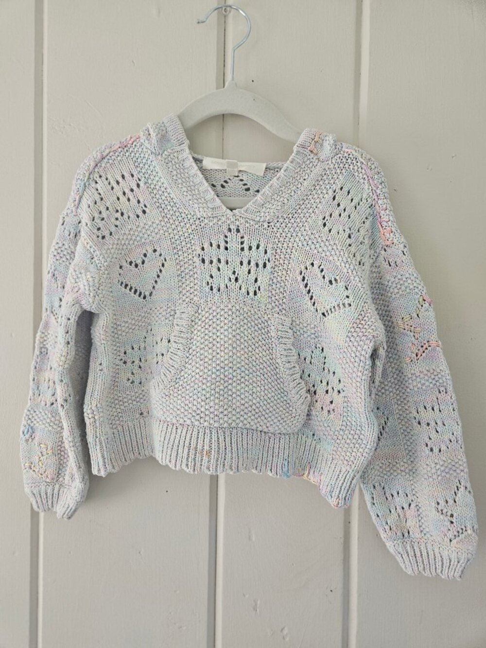 LoveShackFancy Girls Alder Pointelle Knit Hoodie Pastel Rainbow Size 2-3Y EUC